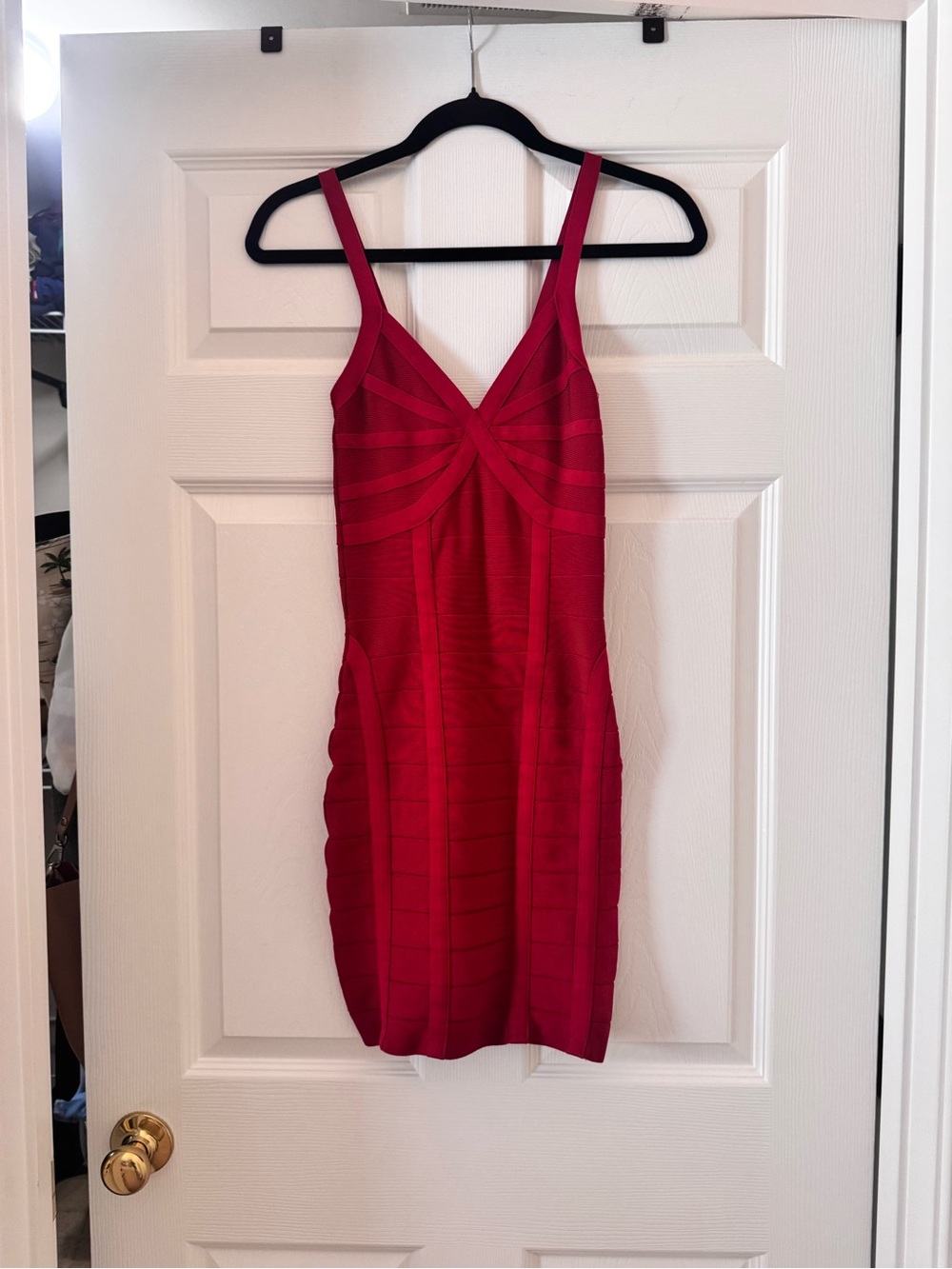 Bebe Red Sleeveless V-Neck Bandage Mini Dress